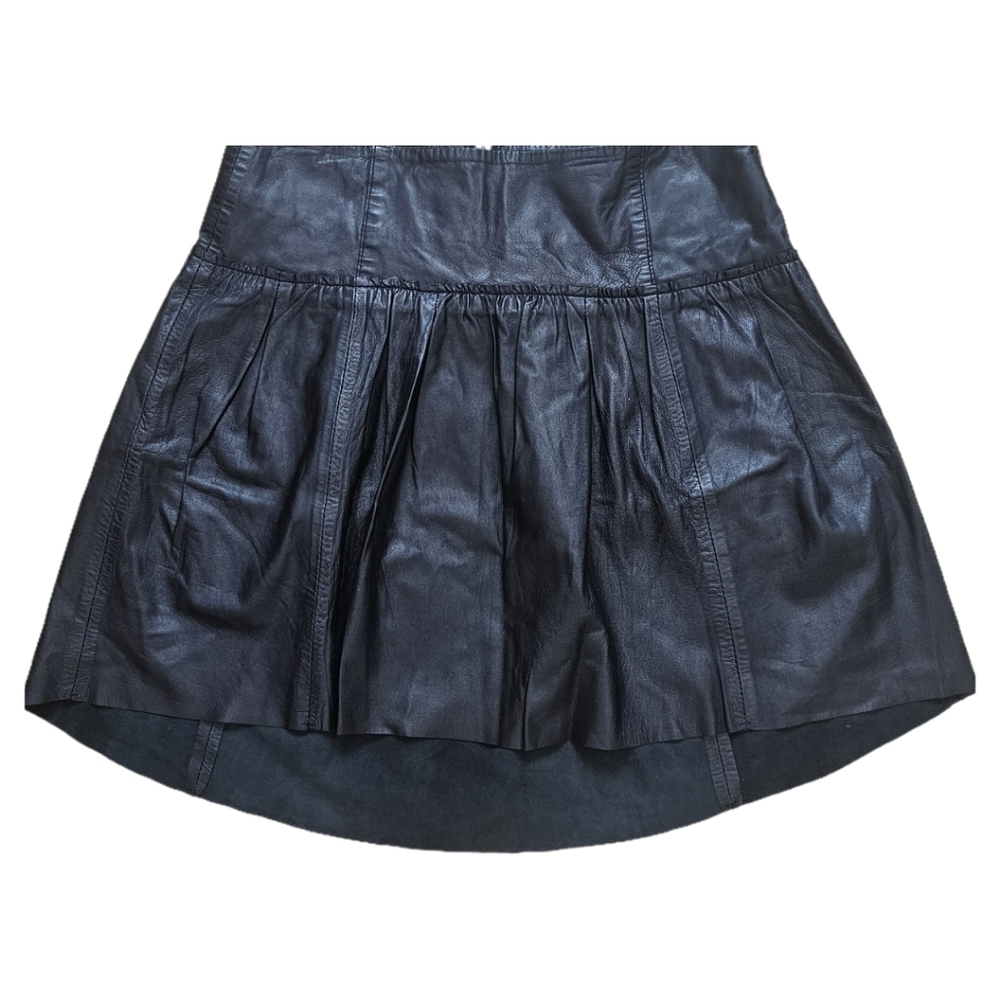 Muubaa Black Leather Mini Skirt | High-Low Hem | Size US 6